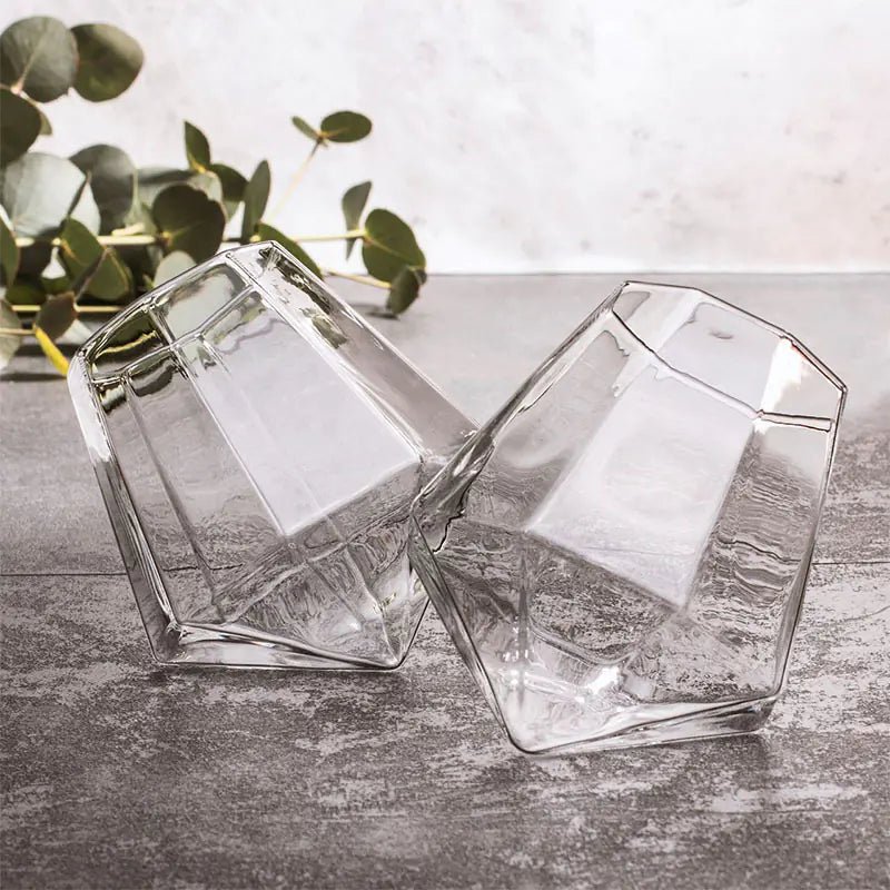 Diamond-Shaped Glass Cup for Whiskey and Cocktails