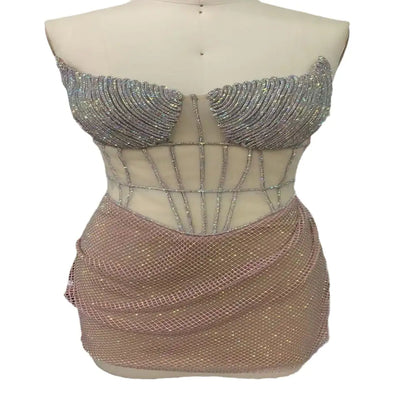 Diamond Tube Top Fishbone Slim Mini Dress